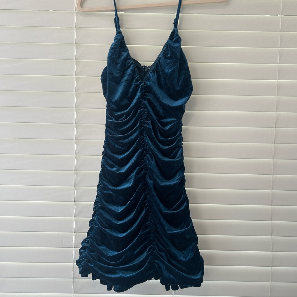 Lulus Blue Velvet Ruched Dress